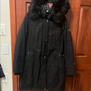 1 Madison Expedition Women's Black Faux Fur-Trimmed Long Parka